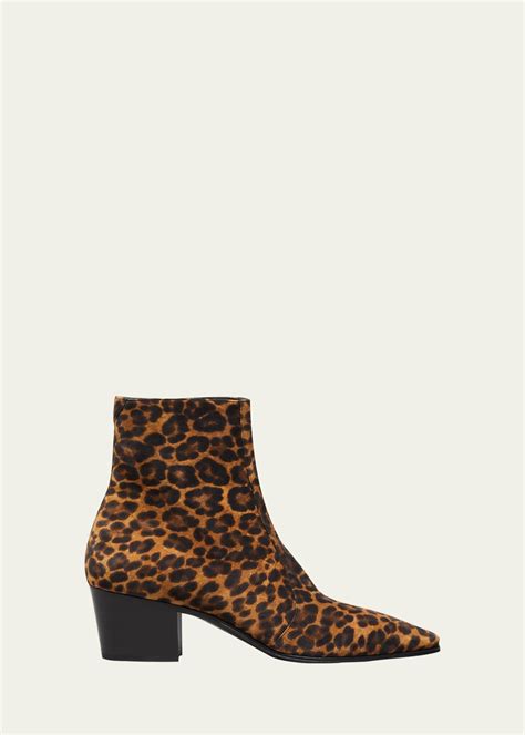 Yves Saint Laurent Leather Animal Print Boots 